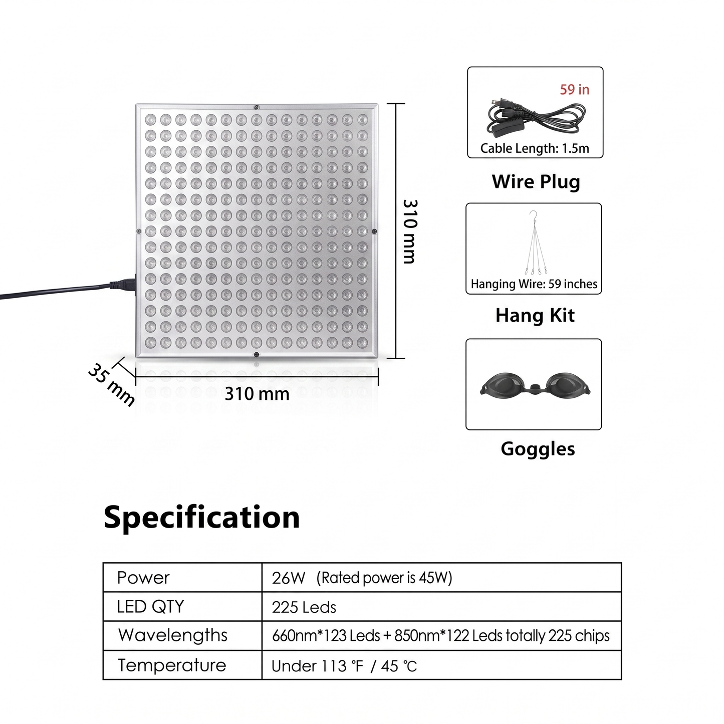 LED Red Light Therapy Panel | 225 LEDs 660nm 850nm